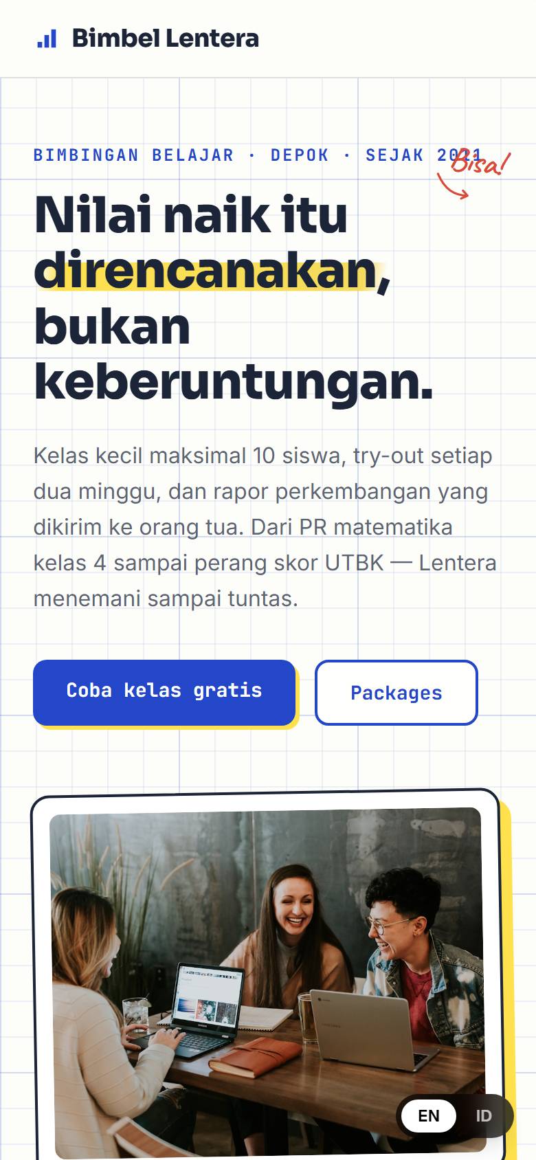 Bimbel Milimeter — tampilan HP
