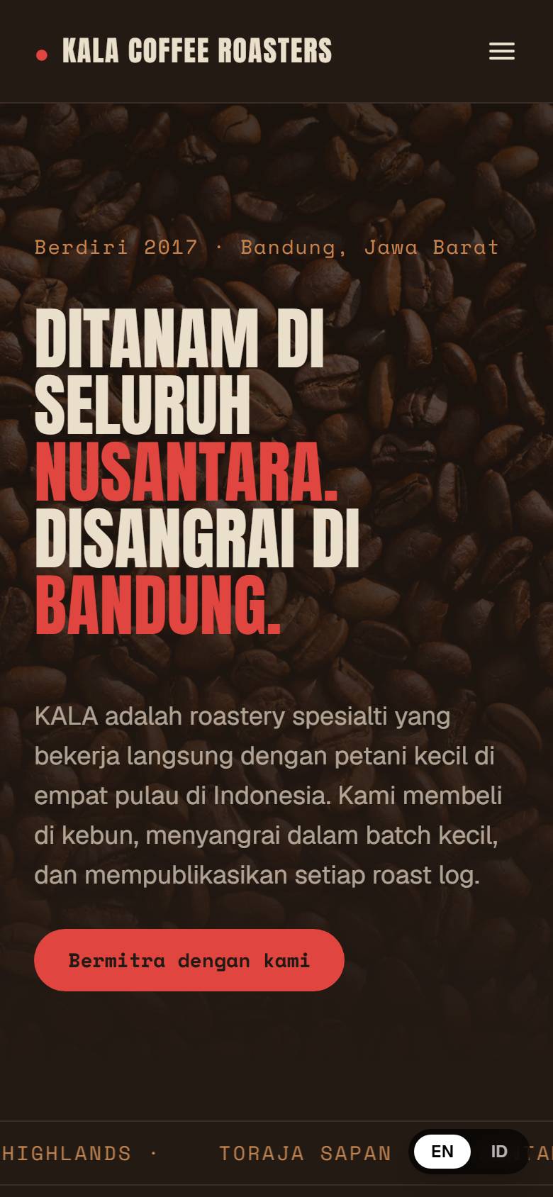 Coffee Roastery — tampilan HP
