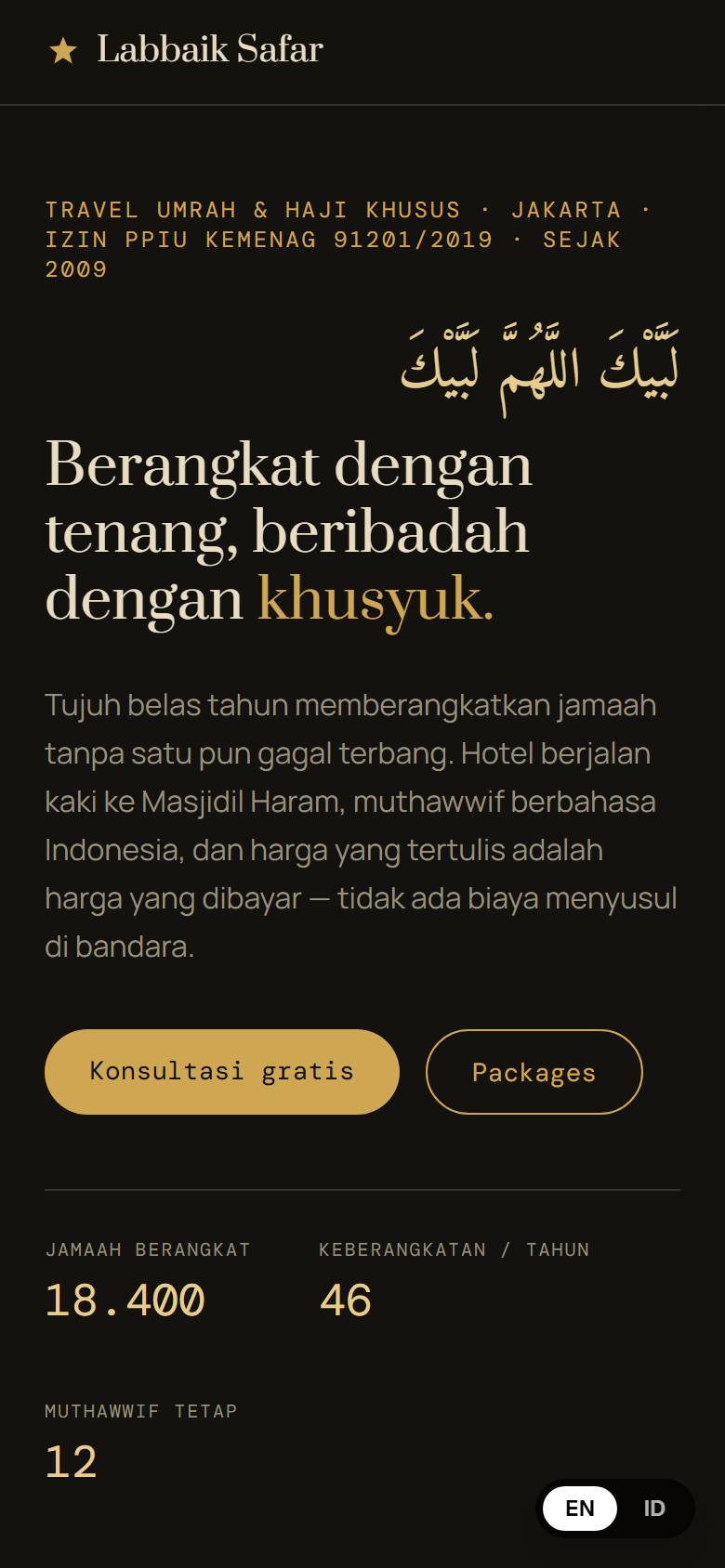 Travel Kiswah — tampilan HP